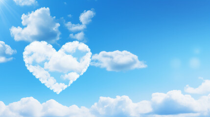 Naklejka na ściany i meble A sky background with clouds forming a heart shape, Valentine’s Day, heart background, with copy space