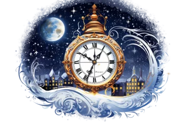 Fotobehang Midnight Clock Striking Illustration on a transparent background © Moostape