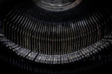 Abstract typewriter background with metal part and elements of retro typewriter