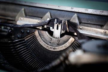 Abstract typewriter background with metal part and elements of retro typewriter
