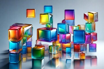 Immerse yourself in the vibrant world of 3D design with a set of transparent glossy cubes featuring a dispersion effect.