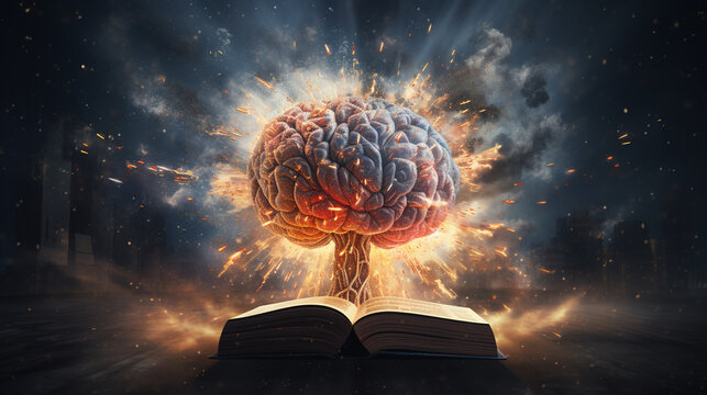 Creativity concept with a brain exploding in colors. Mind blown concept.AI.Generative AI
