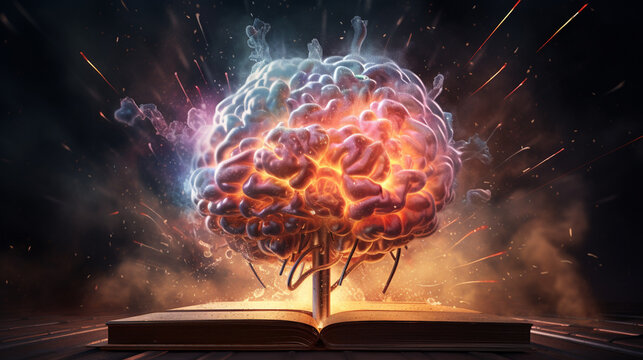Creativity concept with a brain exploding in colors. Mind blown concept.AI.Generative AI