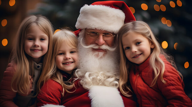 Santa Claus is happy and cute smiling with the child giving gifts, Christmass Santa, Santa Claus image