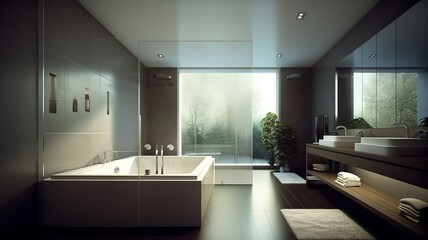 beautiful, modern bathroom with mood lighting