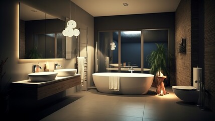 beautiful, modern bathroom with mood lighting