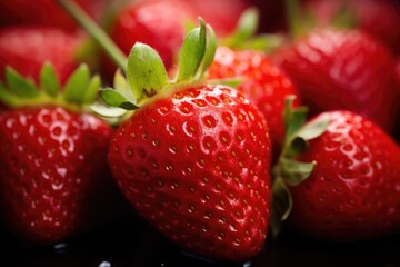 Ripe red strawberries in close-up — a macro view of fresh, sweet, and healthy organic fruit.