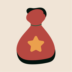 Present of winter set in flat cartoon style. This vibrant illustration of a Christmas-themed bag of gifts, beautifully designed in a red style that radiates holiday cheer. Vector illustration.