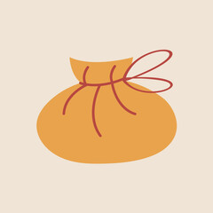 Present of winter set in flat cartoon style. This enchanting depiction of a bag of Christmas gifts boast a colorful style that adds a touch of joy to celebrations. Vector illustration.