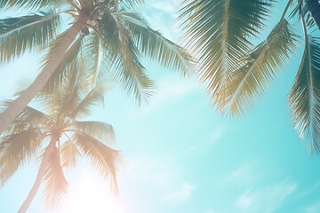 Fototapeta premium summer background with tropical palm leaves and turquoise sky