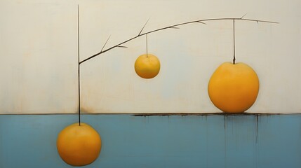 Abstract concept image of yellow apples on a branch. - 685123197