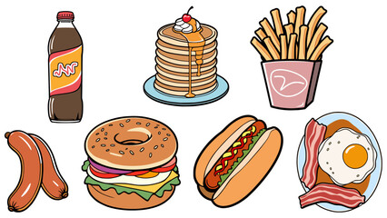 Colour vector set of popular western food