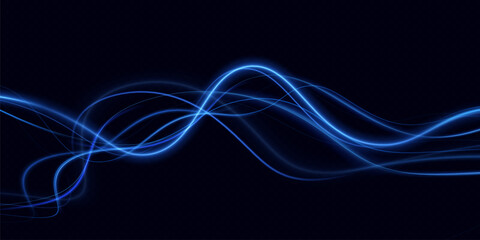 
Neon lines of blue speed. Dynamic traces of light movement. Light wave of the trace, line of the trace. Futuristic neon light lines. Light movement effect. Neural network