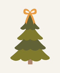 Element of winter set in flat cartoon design. This enchanting illustration showcase a beautiful Christmas tree, radiating festive cheer. Vector illustration.