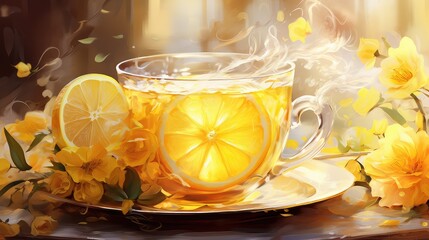 liquid lifestyle tea drink outdoor illustration citrus water, healthy aroma, cup hot liquid lifestyle tea drink outdoor