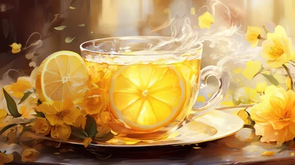 Fotobehang liquid lifestyle tea drink outdoor illustration citrus water, healthy aroma, cup hot liquid lifestyle tea drink outdoor © vectorwin