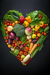 vegetable mix in the form of a heart on a dark background.Generative AI