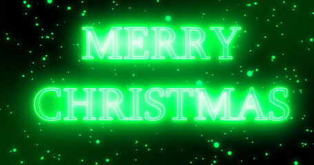 Green neon color Merry Christmas text illustration with green neon color snow in high-resolution. Green neon color Merry Christmas animation.