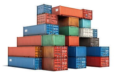 Cargo Container Stack On Transparent Background