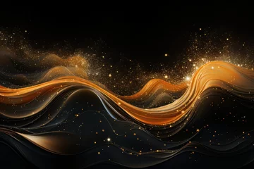 Fotobehang Abstract golden waves on a dark backdrop, perfect for luxury branding or music album art. © DailyStock