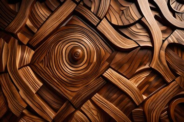 Obraz premium Delight in the close-up view of an intricately designed wooden home wall decoration. 