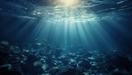 Fototapeta na wymiar Sunlight piercing through the ocean's surface, highlighting the underwater tranquility.