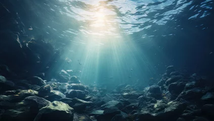 Foto op Aluminium Sunlight piercing through the ocean's surface, highlighting the underwater tranquility. © DailyStock