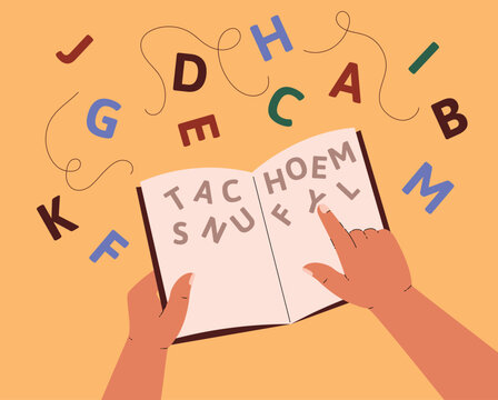 Reading difficulties Dysgraphia and Dyslexia, flat vector illustration isolated.
