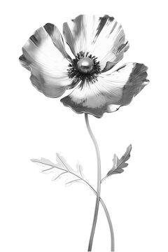 Silver poppy flower with stem isolated
