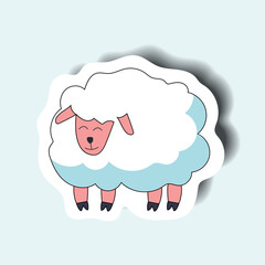 Christian Christmas element of set in sticker design. This lively colorful sticker feature a sheep in a Christian-themed design against a white background. Vector illustration.