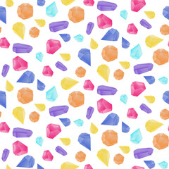 Crystal seamless pattern. Bright multicolored gradient transparent gems and crystals on a white background. Vector illustration. Packaging for a gift. Bright repeating ornament
