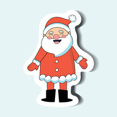 Santa of set in sticker design. Magic of Christmas with this colorful sticker-style illustration feature Santa Claus in his sleigh, delivering gifts under a starry night sky. Vector illustration.