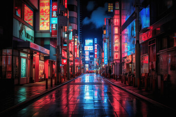 Night view of a street in Shinjuku, Tokyo, Japan.