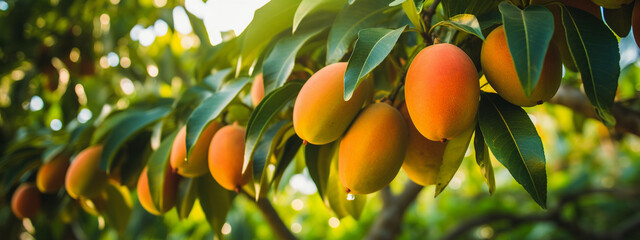 Mango grows on a tree in nature.Generative AI