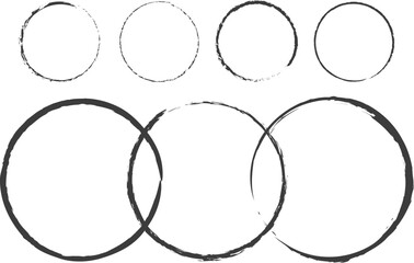 Various vector circles on a white background. Circles drawn with a brush on a white background. Illustration of various circles - large and small in black. Abstraction of figures. EPS 10 - obrazy, fototapety, plakaty