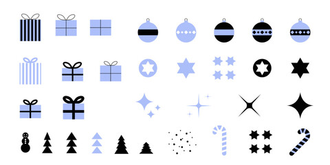 Trendy Christmas design element blue set