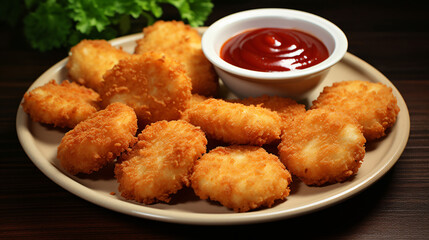 Chicken nuggets with ketchup sauce