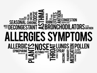Allergies Symptoms word cloud concept for presentations and reports