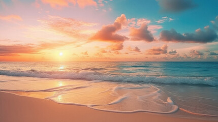 Beautiful sunset on the beach. Colorful sky and sea.