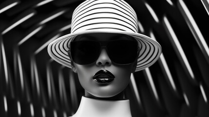 Portrait de femme glamour au chapeau à la mode - obrazy, fototapety, plakaty