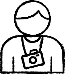 Tourist, camera, backpack vector icon in grunge style