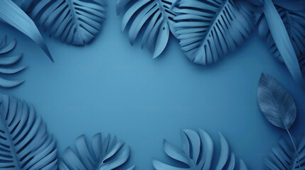 Blue tropical leaves background with copy space.   .