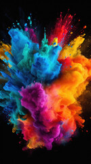 Colorful explosion of paint isolated on black background. Abstract colored background.