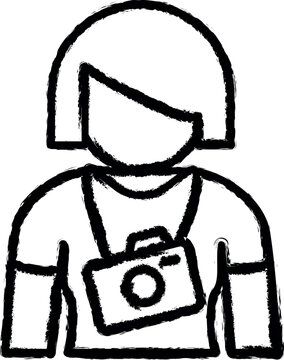 Woman, tourist, camera vector icon in grunge style