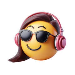 Smiling face wearing headphones. Smiling cartoon without background. 3D rendering of left view