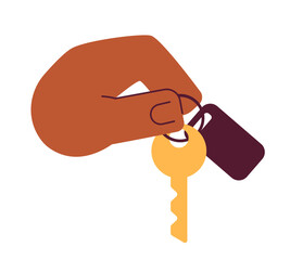 Holding house key cartoon character hand illustration. Real estate agent hand 2D vector image isolated on white background. Handing over apartment key. Handover process editable flat clipart color