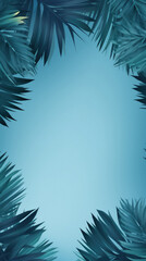 Fototapeta na wymiar Tropical palm leaves on a blue background.
