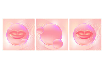 Beautiful lip in front of pink square background. Copy space. Perfect for beauty industry or aesthetic cosmetology.