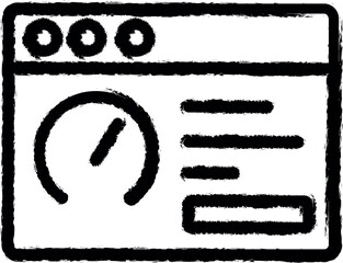 Browser, web site, speedometer vector icon in grunge style