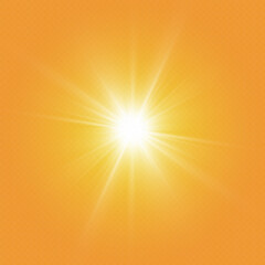 
Bright sun on a yellow background.Light effect.summer sunlight burst. vector background
